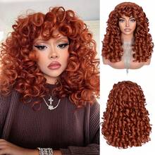 Curly Wig With Bangs, Long Curly Afro Wig With High Elasticity, Fluffy Synthetic Fiber Wig Without Glue, Suitable For Cosplay And Daily Use - Multicolor - View 7