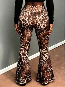 Leopard Print High Waist Flare Pants For Women, High Stretch Slimming Leg Lengthening, Suitable For Fitness, Dance, Outerwear Spring - Multicolor - View 4