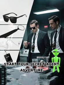 4/5/8/10pcs Fashion Creative MIB Agent Costume Accessories, Secret Agent Outfit Set Suitable For Men & Women Roleplay, Applicable For Valentine's Day Party, Christmas Ball, Cosplay, Men In Black Agent Accessories - Black - View 2
