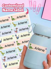 1/32/64/128/256 Pcs Customizable Name Stickers, Waterproof And Oil-Proof Labels, Cartoon Dinosaur Pattern Stickers, Paper Name Labels, Personal Items - Multicolor - View 2