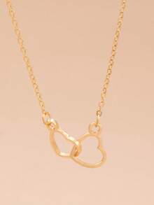1pc Korean Minimalist Style Double Heart Interlocked Necklace For Women - Gold - View 1