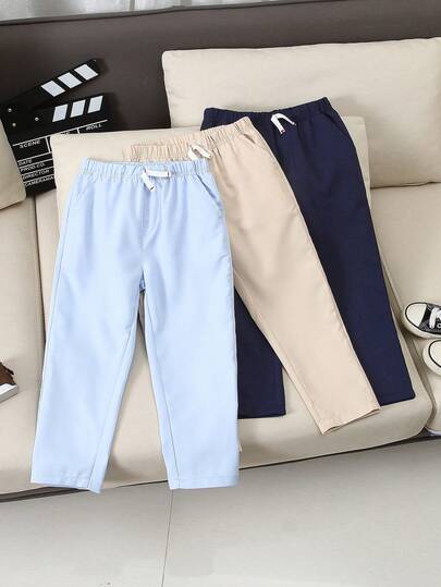 3pcs/Set Boys' Solid Color Drawstring Waist Casual Pants
