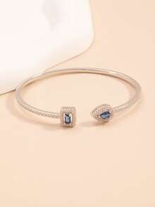 1pc Fashionable European & American Style Bracelet With Blue Diamond Inlay, Versatile Accessory - Multicolor - View 1
