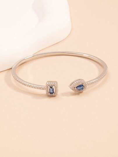 1pc Fashionable European & American Style Bracelet With Blue Diamond Inlay, Versatile Accessory