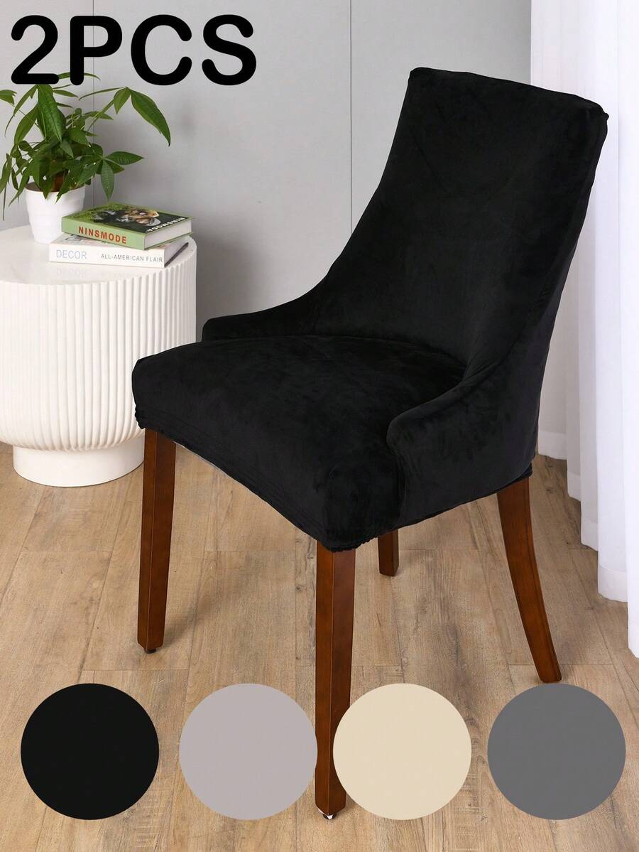 2pcs Silver Fox Plush Armchair Covers, Solid Color Dust-Proof & Wear-Resistant Dining Chair Slipcovers, Suitable For Dining Room, Living Room, Bedroom, Hotel, Home Decor, All Seasons - Multicolor - View 1