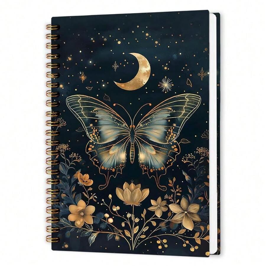 Nvucamd Gothic Celestial Butterfly Spiral Notebook, Witchy Moth Floral Journaling Notebooks For Women, Vintage Butterfly Moon Journal Notebook, Gothic Moth Gifts Office Supplies, 5.5x8.3 Inch - 蝴蝶 - 查看 1
