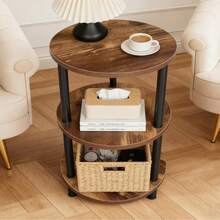 Mesita Auxiliar Redonda Mini, Mesita de Madera de 3 niveles , Ideal como Mesa de Centro, Mesita Lateral de Sofá y Mesita de Noche, 33.5X33.5cm Estantería Mesa De Centro Mesa Auxiliar Redonda Mesa Lateral - Granate - Ver 1