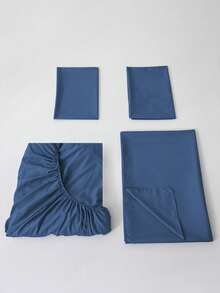 Juego De Sábanas Matrimonial De Unicolor Supersuave 3000 Hilos, Tejido Suave Y Agradable Para La Piel, Transpirable Y Cómodo, 4 Piezas / (1 Forro, 1 Sábana/ 2 Fundas) - azul real - Ver 6