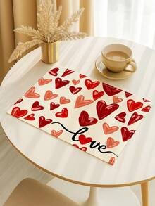 4 piezas Manteles individuales con estilo de granja, resistentes al calor, con diseño de rayas y corazones rojos en acuarela, adecuados para mesas redondas de patio, fiestas, cocinas, comedores, reuniones de té de la tarde
