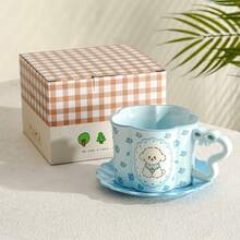 贝壳纹手柄咖啡杯碟套装 北欧风简约马克杯 家用陶瓷杯 复古水杯 - 彩色 - 查看 13