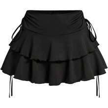 Women's Drawstring Bow Side Skirts Tiered Layer Ruffle Elastic Waist Y2K Coquette Short Skirts - 黑色 - 查看 5