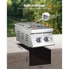 Quemadores laterales de parrilla doble, quemador lateral de propano líquido de 2 x 17,000BTU para cocina al aire libre, convertible a gas natural, quemadores dobles incorporados de acero inoxidable 304 con led para barbacoa - Plateado - Ver 6