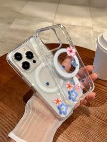 1个花卉海龟图案磁吸无线充电透明防摔手机壳，软硬材质，适合作为节日礼物，兼容iPhone 15/16 Pro/Pro Max/14/15/16 Plus，防指纹防刮花透明亮面保护套 - 彩色 - 查看 2