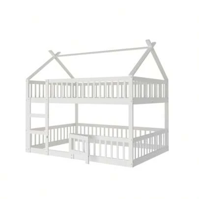Kinder-Etagenbett 140*200, Kinder-Familienbett, Etagenbett mit Treppe, Loft Design, Massivholz-Etagenbett-Rahmen, Vit