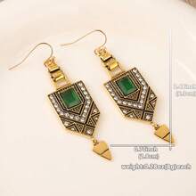 Vintage Luxury Green Cubic Zirconia Earrings, Suitable For Women, Party Wear, Jewelry Accessories, Wedding Anniversary Gift - Bronze - View 6