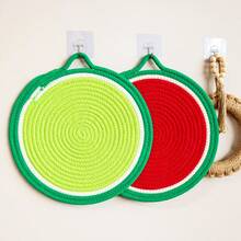2pcs/Set Round 11.81inch(30cm) Cute Fruit Shaped Heat Insulation Placemats, Thick Woven Rope Braided Insulation Mats, Suitable For Plates, Pots, Potted Plants