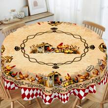 1pc Farmhouse Style Round Tablecloth, Easy Clean Dining Room Kitchen Home Decor, Farm Party Round Table Cover, Washable Round Tablecloth For Daily Dining Room And Living Room Decor, Suitable For Easter, Outdoor Picnic And More - 100% Polyester - Multicolor - View 1