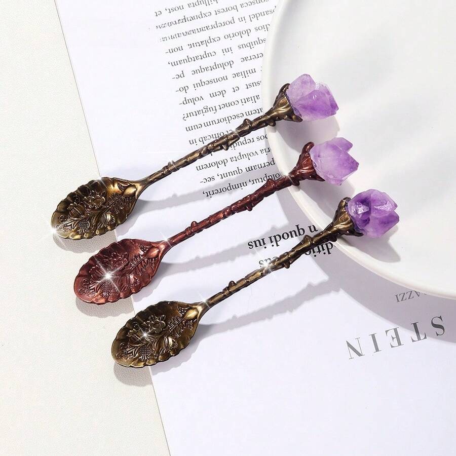 1 Piece Natural Amethyst Cluster Teaspoon Tooth Flower Gemstone Candy Spoon Decoration Gift - 1 PCS Random - View 1