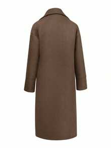 Plus Size Women's Casual Wool Blend Turndown Collar Long Sleeve Warm Commuter Elegant Long Coat, Autumn/Winter - Brown - View 6