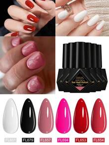 6支/套 FOUR LILY 10ml 新款秋冬红色指甲油凝胶，高饱和度沙龙级凝胶，持久耐用，居家美甲必备，完美圣诞礼物（女士适用） - 黑色 - 查看 1