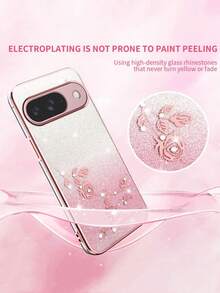 奢华闪亮水钻渐变亮片花朵软壳手机壳，兼容谷歌Pixel 10/9 Pro XL/8/7/6 Pro/9A/8A/7A/6A 5G，时尚保护套 - 粉色 - 查看 3
