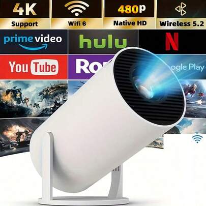 投影仪需要 5V 2A 适配器 - 建议按照图片所示步骤连接投影幕布 - 不包含适配器，仅提供数据线 - 2025 年新款旗舰安卓投影仪，内置安卓系统/4D 体验/超静音设计，适用于家庭影院、教育、办公、游戏，240° 全景投影/完美礼品之选