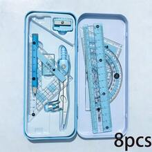 8pcs Ruler, Compass, Pencil Set, Geometry, Math, Drawing Stationery, Math Supplies, Gift For Boys And Girls, Office Stationery Set