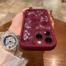 Suitable For IPhone 16/16 Pro/16 Pro Max/16 Plus/15/15 Plus/15 Pro/15 Pro Max, 14/14 Plus/14 Pro/14 Pro Max, 13/13 Pro/13 Pro Max, 12/12 Pro/12 Pro Max, 11/11 Pro/11 Pro Max, 7/8 Plus, Xr/Xs/Xs Max High-End Creative Fashion Floral Pattern Phone Case For Apple Valentines Day - 酒紅色 - 查看 9