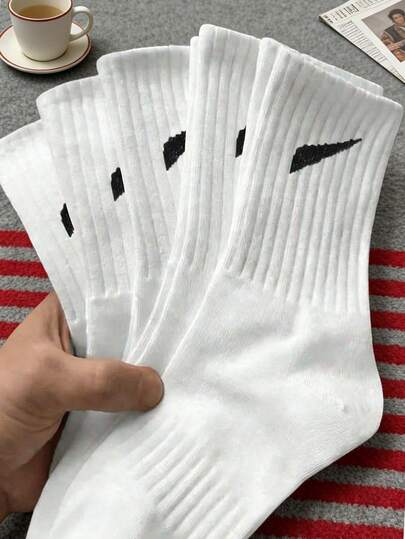 1/3/5/10/15/20 双装吸湿排汗中筒袜，字母装饰袜，包括白色袜子、黑色袜子、及膝袜、长筒袜、男士袜子、柔软袜子、普通中筒袜和日常长袜