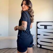 kit 3 conjunto feminino short feminino de moletom camiseta básica feminina blusa mais short de bolso blusa gola o - Preto.nude.off - Visão 7