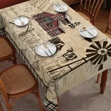 1PC Country Style Farmhouse Tablecloth, All-Season Decorative Tablecloth, Vintage Windmill And Plaid Cow Pattern Home Decor, Suitable For Kitchen, Dining Room, Parties, Holidays, Weddings, And Indoor/Outdoor Use. - Multicolor - View 3