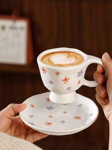 1pc Floral Bow Ceramic Cup, Dreamy Minimalist Ceramic Cup Suitable For Coffee, Cereal, Spring Home Decor And Easter Scenes - Multicolor - View 12