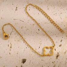 1pc Stainless Steel Four-Leaf Clover Gold Bracelet, Anti-Fading, Fashionable, Minimalist, Elegant, Suitable For Women's Daily Wear