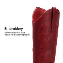 Womens Cowboy Boots Western Comfortable Chunky Heel Square Toe Fashionable Vintage Embroidered Cowgirl Knee High Boots - Đỏ - Xem 6