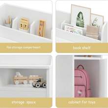 Escritorio Infantil con Silla, Mesa de Estudio para Niños y Niñas con Gabinete de Almacenaje, Escritorio de Madera para Cuarto Infantil y Sala de Estudio - Blanco - Ver 7