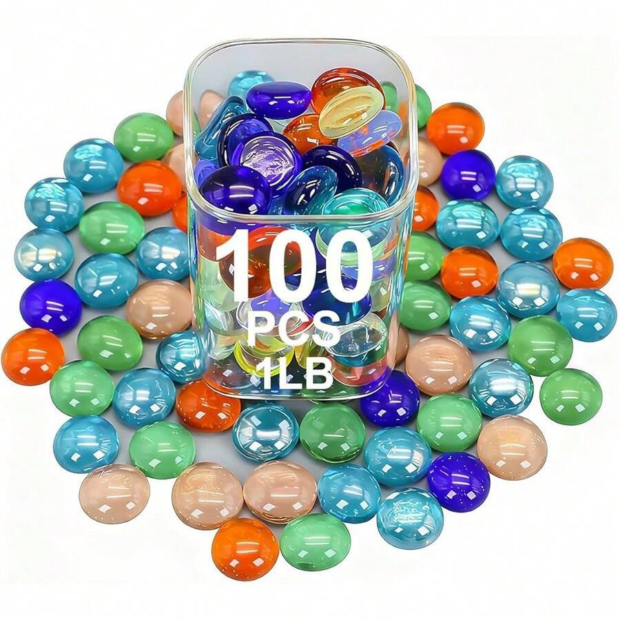 New Mini Glass Gems For Vase,Mixed Colour Glass StonFlat Bottom Marble Beads For Aquarium Fish Tank Planter Crafts Home Drative Art Craft Vase Filler (Mixed, 1 Pound) - Mixed 1 Pound - View 1