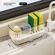 1pc Multifunctional Sink Organizer Rack (With Draining Rack And Hooks) - No Electricity Needed, Can Be Placed On Countertop, Stores Sponges, Soaps, Brushes, Cloths And Other Kitchen Sink Items, Fabric Storage Rack.Compact Design, Easy To Clean, Made Of Durable Plastic, Specially Designed Sponges. - Nhiều màu - Xem 9