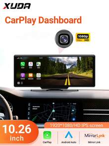 XUDA New 10.26" 4K Dash Cam, Supports Wireless CarPlay And Android Auto, Portable IPS Touchscreen, Bluetooth Audio, Dual Lens Recorder - Car Display - View 1