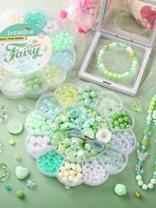 13 Grid 0.6-2.6cm Mixed Acrylic Round Bead Flower Beads Can Be Used As Bracelets, Necklaces, Rings, DIY Jewelry Accessories, And Small Gifts - 薄荷綠 - 查看 1
