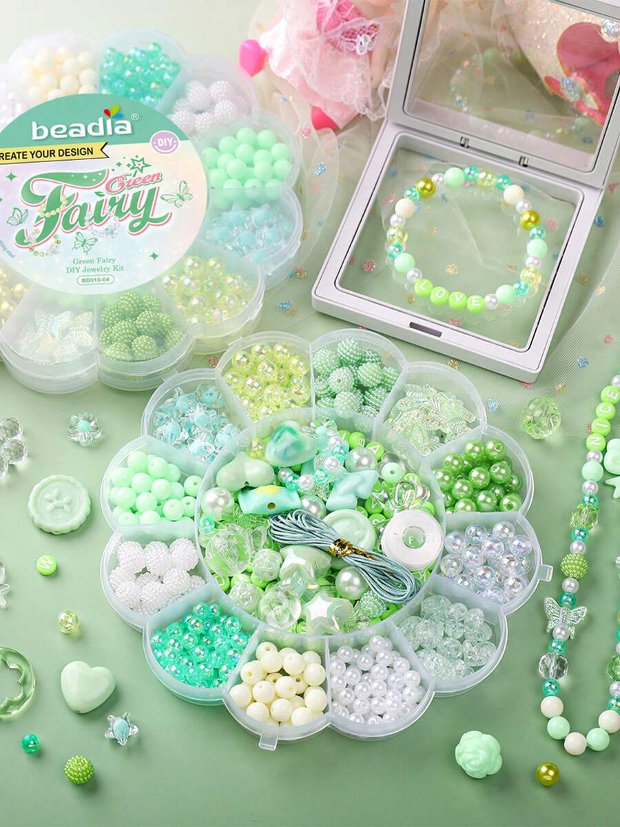 13 Grid 0.6-2.6cm Mixed Acrylic Round Bead Flower Beads Can Be Used As Bracelets, Necklaces, Rings, DIY Jewelry Accessories, And Small Gifts - 薄荷綠 - 查看 1