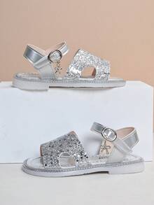 New Summer Fashion Sandals, Rhinestone Princess Sandals, Hook And Loop Open Toe Sandals, Soft & Comfortable Baby Shoes - Silver - View 4