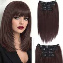 四件套合成纤维夹式接发，14英寸，直发接发，带BB夹，隐形无痕，专为女性设计。 - 彩色 - 查看 13