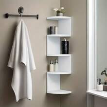 Five Layer Wall Mounted Corner Storage Rack - Space Saving Curved Bookshelf, Equipped With Five Layers Of Shelves, Made Of Thick Plastic Material, Suitable For Suspended Storage Units In Living Rooms, Bedrooms, And Bathrooms. Modern Minimalist Style, No Drilling Installation, Suspended Storage Rack - 白色 - 查看 3