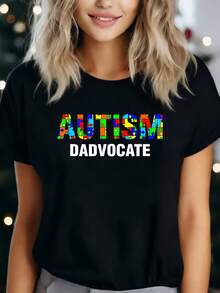 Autism Dadvocate 1 Pcs Women's Plus Size T-Shirt Funny Oversized Graphic Short Sleeve Tee 100% Polyester Novelty Shirt 220g Casual Crew Neck Top - màu đen - Xem 1
