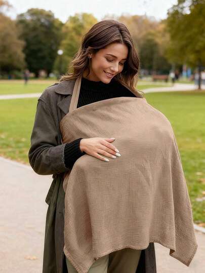 1pc Nursing Cover Breastfeeding Scarf, Solid Color Muslin Shawl For Outdoor Feeding, Multi-Purpose Sunshade, All Season