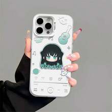 Chibi Characters Phone Case For  14/15/16 - Shockproof Cover, Cute Music-Themed Mitsuri/Obanai Anime Graphic Design - Gris - Ver 7