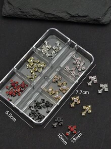 30件套Y2K金银黑十字美甲装饰套装，带水钻合金美甲饰品配件，适用于美甲DIY造型 - 銀色 - 查看 2