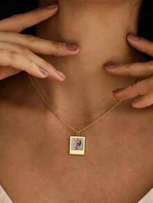 Customized Elegant Photo Necklace, Customized 18K Gold Plated Photo Necklace, Memorial Jewelry, Personalized Gift, Birthday Gift For Her, Christmas Gift - Style 4 - View 4