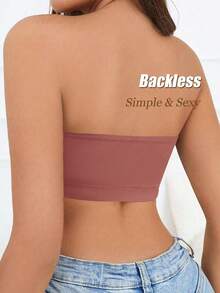 夏季女士无肩带文胸套装，包括抹胸式文胸、露背上衣和吊带背心。 - 紫色 - 查看 3