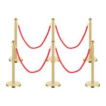 6-Piece Gold Stainless Steel Stanchion Posts With  Ropes Crowd Control Barriers For Wedding Red Carpet Ceremony Museum - 1 - View 9
